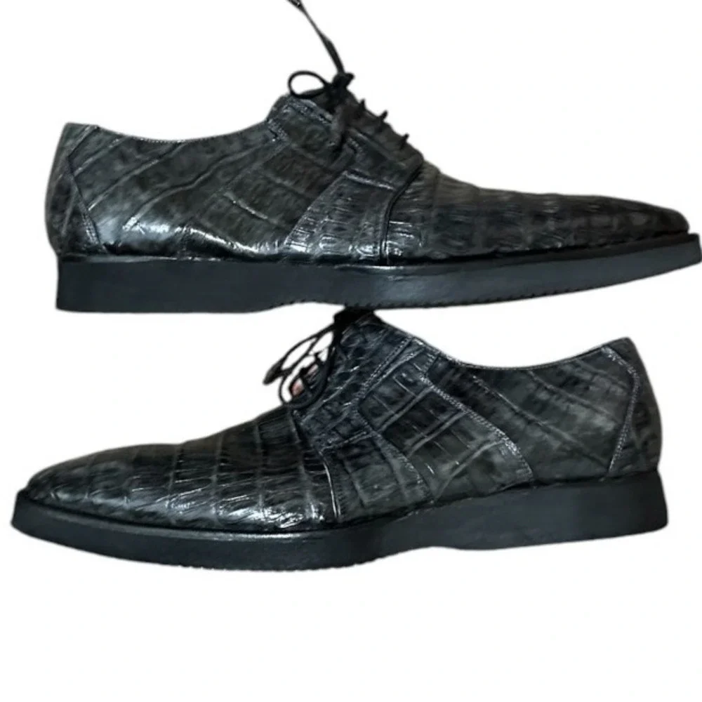 Mezlan Platinum Kingman Black Exotic Caiman Leather Shoes Vibram Sole 9.5 Spain